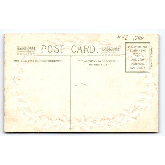 Vintage Embossed Christmas Greetings Snowy Cottage Postcard John Winsch Back - Picture 2 of 2